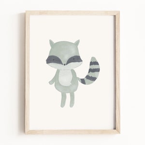 Raccoon Art Print • Baby Raccoon Watercolor Painting • Forest Animal Wall Art • Woodland Animal Nursery • Neutral Children’s Decor