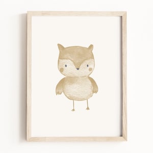 Baby Owl Art Print • Owl Watercolor Painting • Forest Animal Wall Art • Woodland Animal Nursery Theme • Neutral Children’s Decor