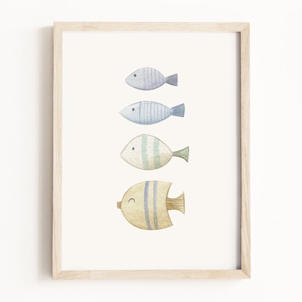 Rainbow Fish Art Print • Fish Watercolor Painting • Fish Wall Art • Under the Sea Nursery Theme • Neutral Children’s Decor