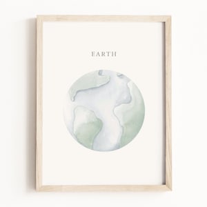 Earth Art Print • Space Watercolor Painting • Space Wall Art • Space Playroom Decor • Science Room Decor • Neutral Children’s Decor