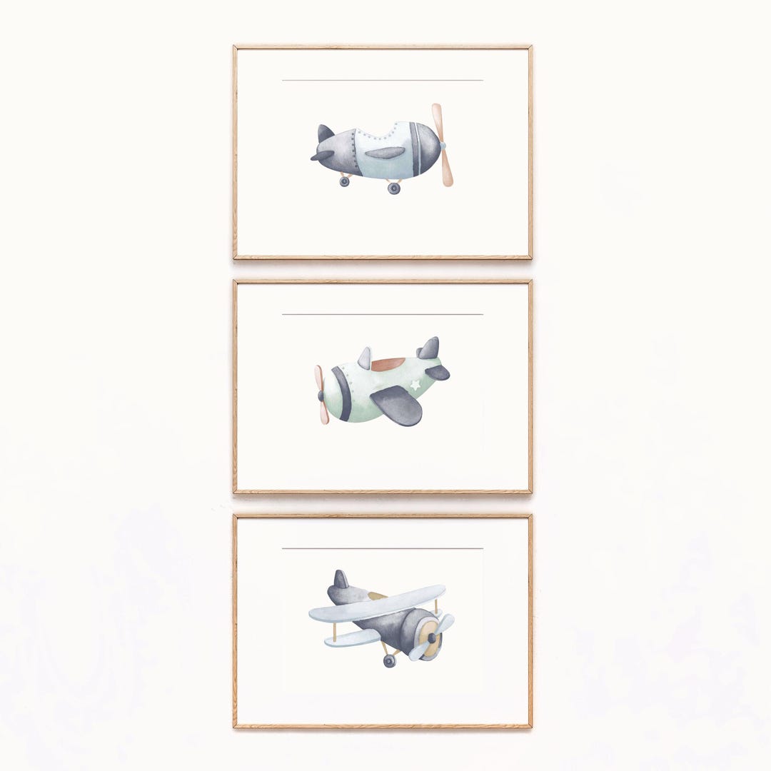 Digital Download Airplane Nursery Wall Art – Set of 3 Watercolor Prints ...