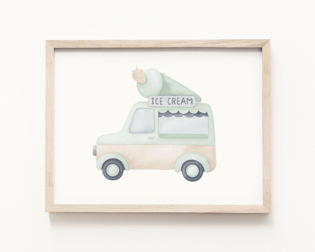 Ice Cream Truck Art Print Truck Art Truck Watercolor Painting
