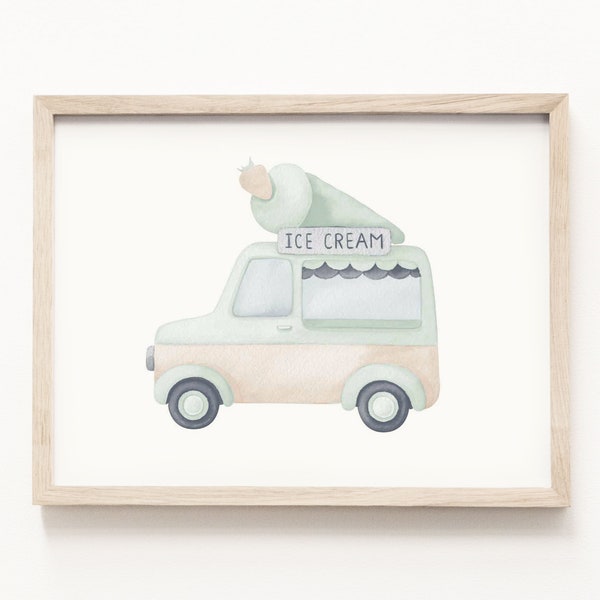 Blue Ice Cream Truck Painting - Etsy