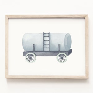 Railcar Art Print • Train Watercolor Painting • Train Transportation Wall Art • Train Nursery Theme • Neutral Children’s Decor
