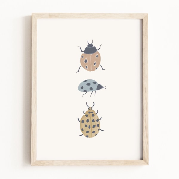 Insect Watercolor Art Print • Ladybug & Beetle Painting • Insect Wall Art • Nature Nursery Theme • Neutral Children’s Decor