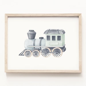 Locomotive Art Print • Train Watercolor Painting • Train Transportation Wall Art • Train Nursery Theme • Neutral Children’s Decor