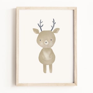 Baby Deer Art Print • Deer Watercolor Painting • Forest Animal Wall Art • Woodland Animal Nursery Theme • Neutral Children’s Decor