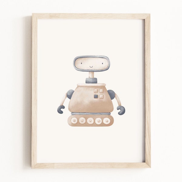 Robot Art Print • Robot Watercolor Painting • Robot Playroom Art • Robot Nursery Wall Art • Neutral Children’s Decor