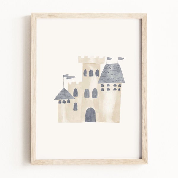 Castle Watercolor Print • Princess & Knight Wall Art • Handmade Castle Painting • Castle Nursery Theme • Neutral Children's Decor