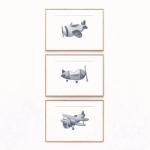 Digital Download Airplane Nursery Wall Art – Set of 3 Watercolor Prints for Boys Room | Vintage Aircraft Kids Decor | Aviation Playroom Art