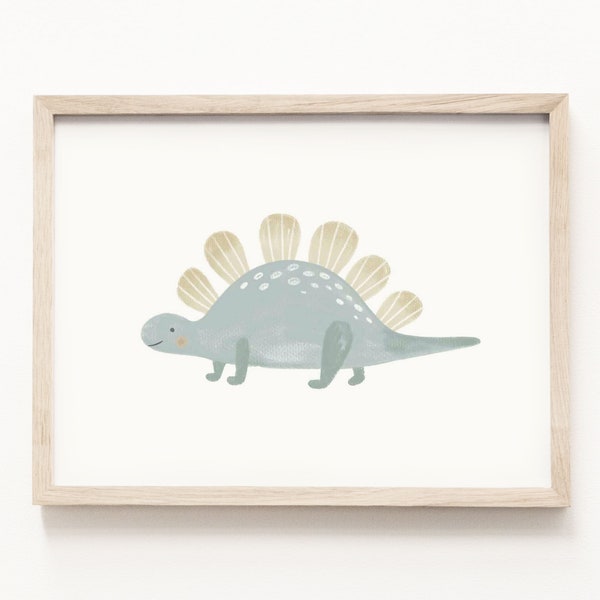 Stegosaurus Watercolor Print • Dinosaur Wall Art • Handmade Dinosaur Painting • Dinosaur Nursery Theme • Neutral Children's Decor