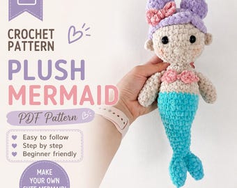 Haakpatroon voor een pluche zeemeermin (PDF) | Amigurumi zeemeerminpatroon | Gehaakte zeemeerminpop | Schattige pluche zeemeermin | Direct te downloaden