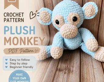 Plush Monkey Crochet Pattern PDF | Monkey Amigurumi Pattern | Crochet Monkey Pattern | Cute Monkey Plushie | Instant Download