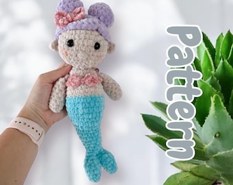 Peluche sirène à motif Amigurumi | Modèle PDF uniquement !
