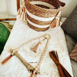 Bathroom set, toilet paper unwinder, wc paper support, toilet set, wicker, macramé, pompoms