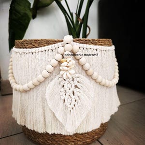 Boho basket, Balinese, macrame, shell, flower pot