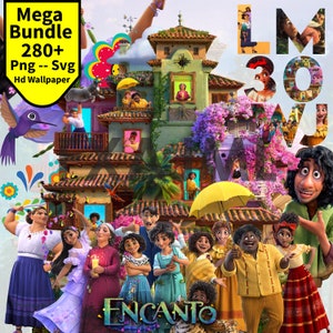 Encanto SVG digitale download 280+ Encanto PNG, SVG voor verjaardagsfeestje uitnodiging brieven tekens Mirabel Madrigal Encanto Bruno Delores