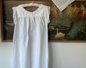 Antique Victorian white linen chemise & handkerchief with monogram bundle
