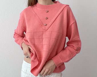 Maglione in pizzo acrilico rosa vintage anni '70