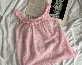 Vintage 60s Divina of Switzerland Pink Sheer Lace Ruffle Babydoll