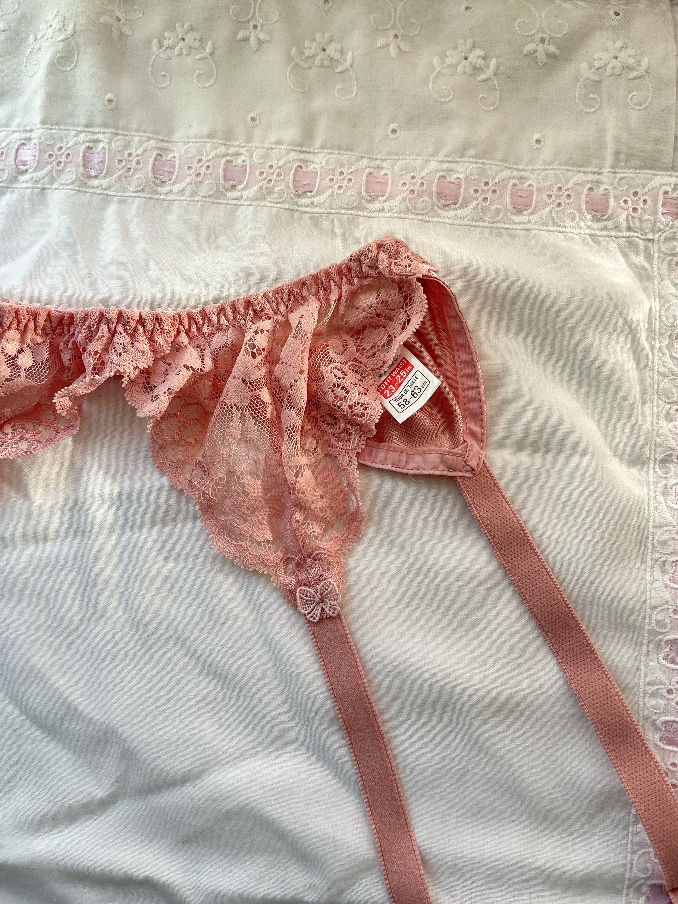 Vintage 80s Marks & Spencer St Michael Pink Satin Lace Garter Belt