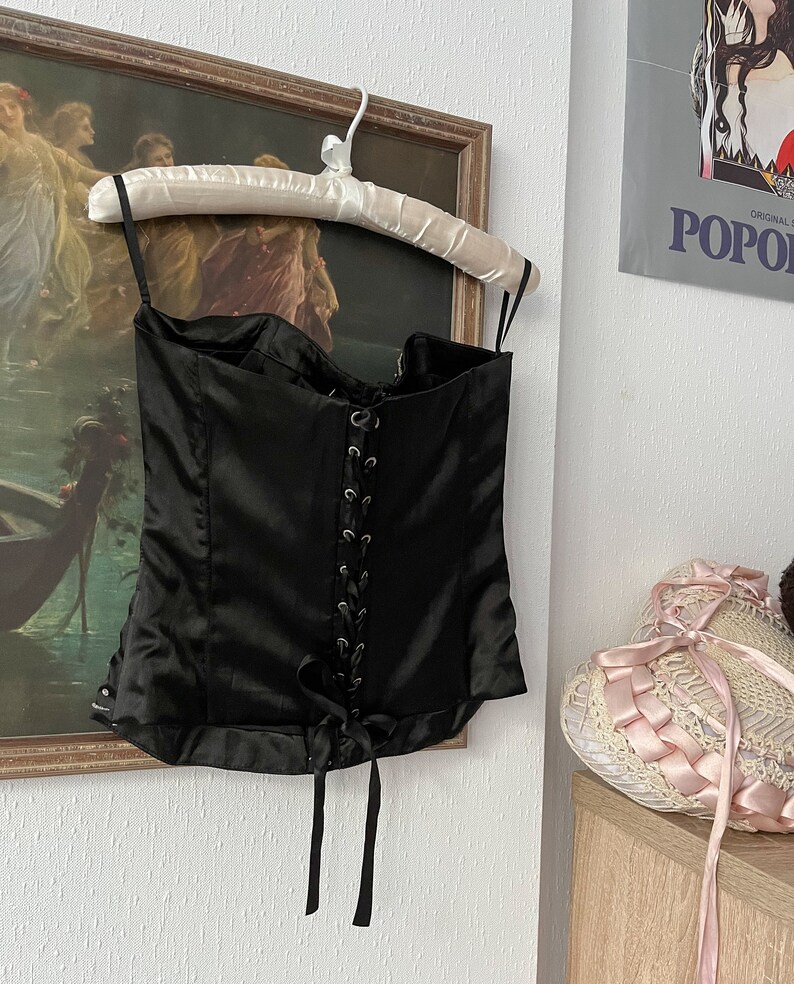 Vintage Y2K 2000s NWOT black beaded strapless corset image 5