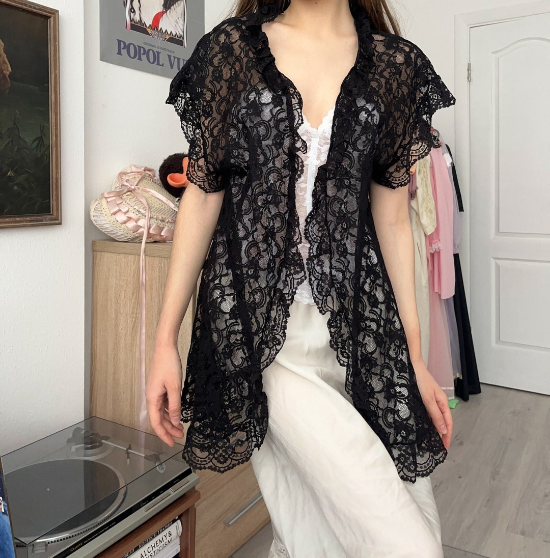 Vintage Black Lace Peignoir, Robe - Etsy
