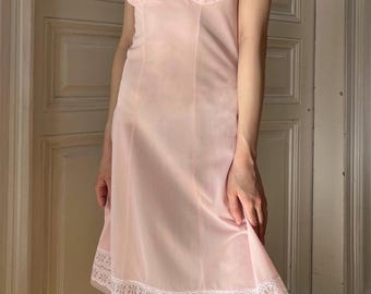 Vintage 1960s pink sheer nylon lace slip