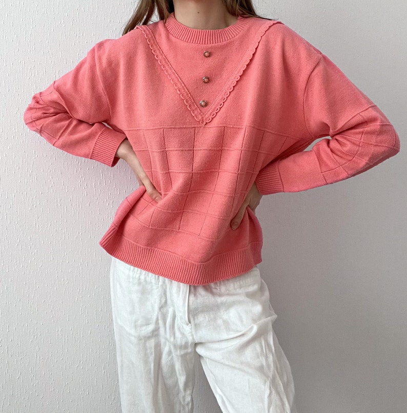 Vintage 70s Pink Acrylic Lace Sweater image 4