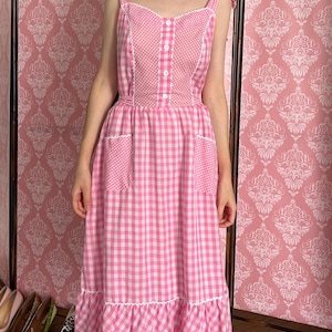 Vintage 70er Jahre Sommerkleidchen Pink Vichykaro mit Taschen
