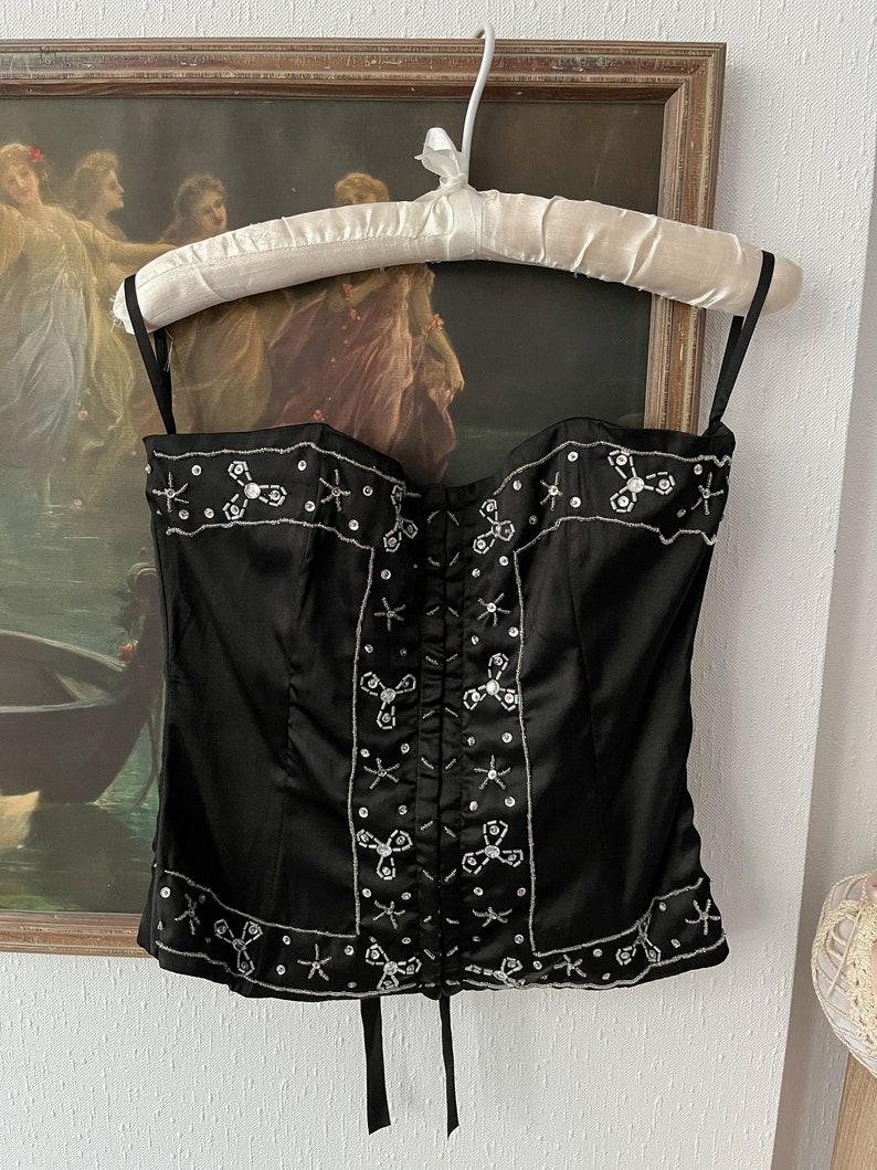 Vintage Y2K 2000s NWOT black beaded strapless corset image 4