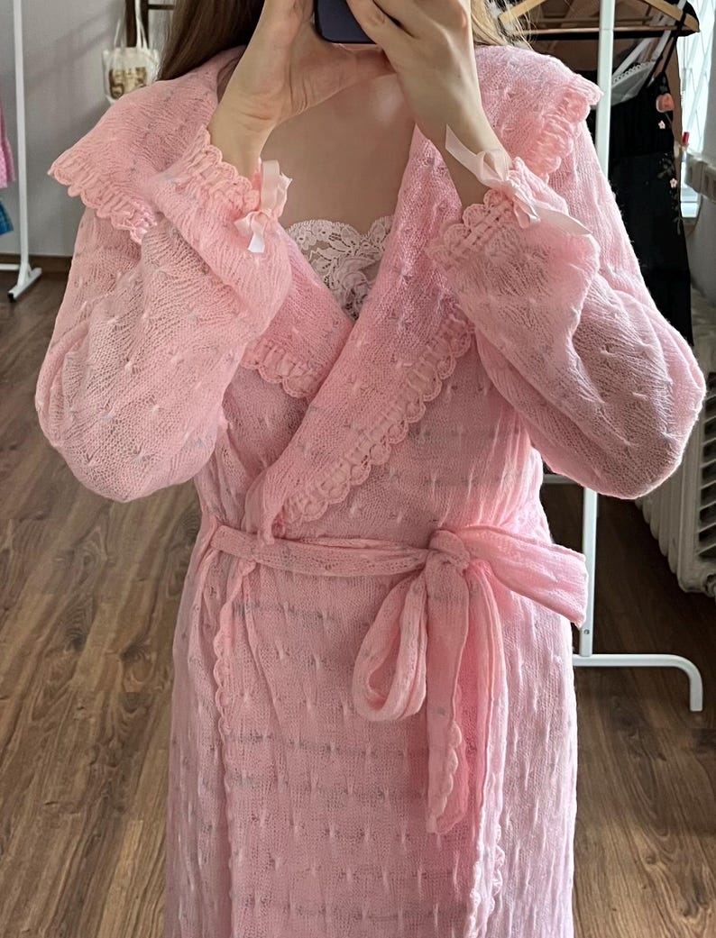 Pastel Pink Robe Vintage Harrods Silk & Wool Pastel Pink Knitted Full Length Lounge Robe ...
