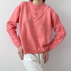 Vintage 70s Pink Acrylic Lace Sweater image 2