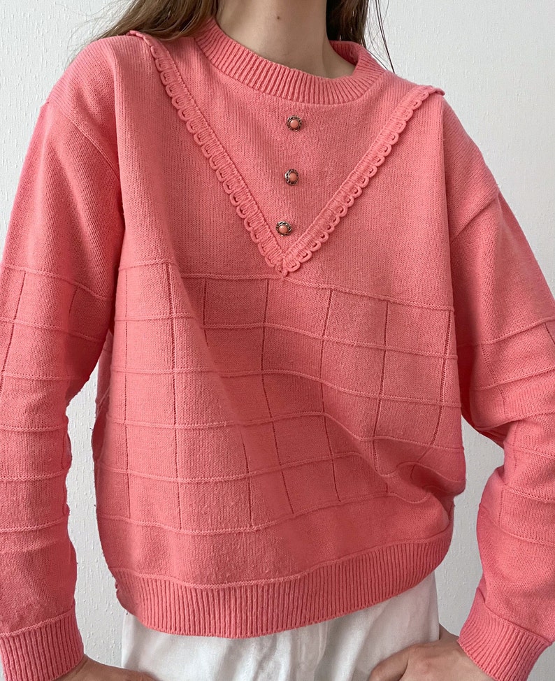 Vintage 70s Pink Acrylic Lace Sweater image 3