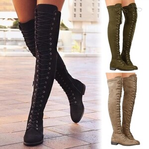 Lace-up Suede Leather Boots Winter Knee High Boots Lady Thick - Etsy