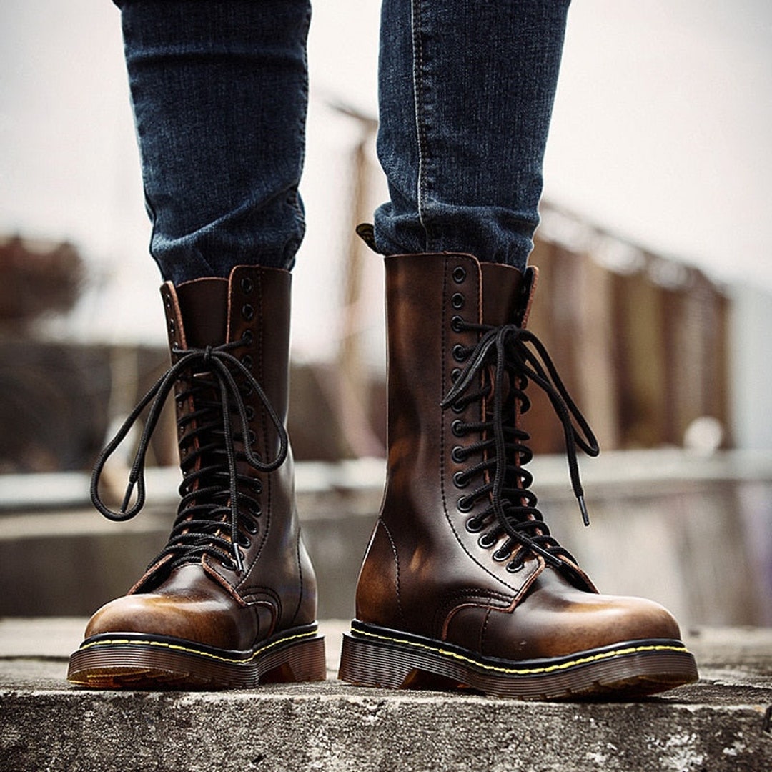 Motorcycle Boots Men's Military Boots Winter High-top - Etsy