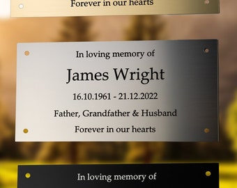 Engraved Memorial Plaque For Bench, Tree, Door Sign, Name Plate, Grave Marker In Brass Effect, Silver, Black Fully Weatherproof