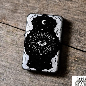 All Seeing Eye Tarot Style Engraved Flip Lighter In Black Occult Gifts For Him Her Birthday Anniversary Smoker Gift