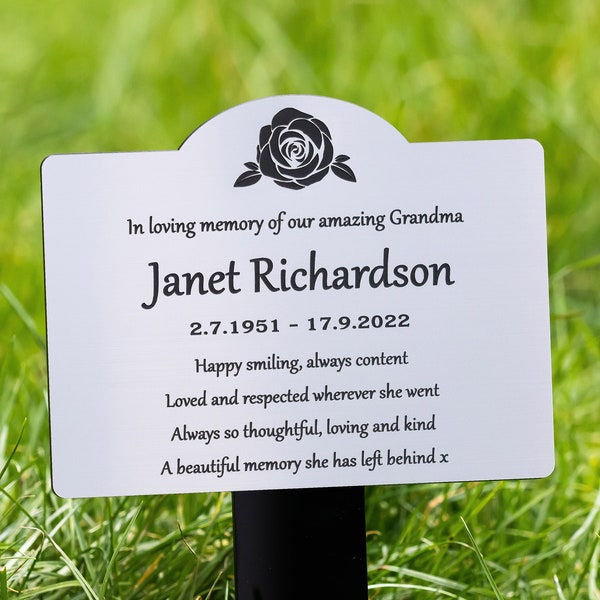 Engraved Memorial Plaque Grave / Tree Marker With Ground Stake In Gold, Silver or Black Weatherproof Outdoor