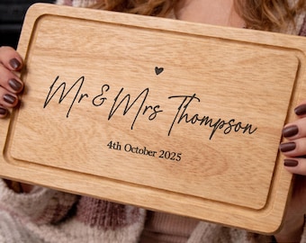 Wedding Chopping Board Mr & Mrs Wooden Charcuterie Board, Personalised Couples Gift