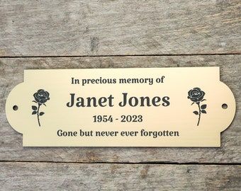 Memorial Plaque For Bench, Tree, Door Sign, Name Tag Plate In Brass Effect or Silver Fully Weatherproof