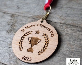 Wooden Sports Day Medals 55mm Comes Complete With Ribbon School Sports Day Medals Sustainable Awards & Medals