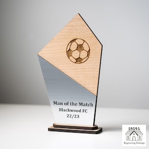 Engraved Wooden Football Trophy Award With Logo & Wording For Schools, Football Clubs, Academy, Corporate Award