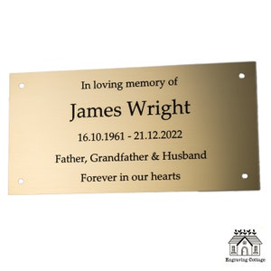 Personalised Engraved Memorial Plaque For Bench, Tree, Door Sign, Name Plate, Grave Marker In Brass Effect, Silver, Black Fully Weatherproof