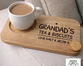 Personalised Grandad Tea & Biscuits Board | Wooden Coffee Tray Gift for Granddad | Fathers Day Gift / Present
