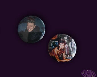 David Bowie - set of 2 pinback buttons - made with recycled materials