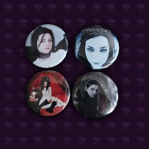 Amy Lee, Evanescence - set of 4 pinback buttons - made with recycled materials