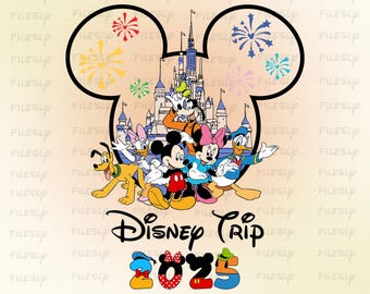 Disney Trip 2025 png, Mickey and Friends 2025 png, Disney Castle png, Mouse head png, Donald Duck png, Goofy png, Daisy png