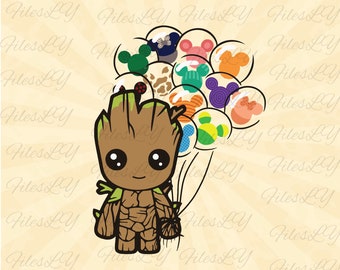 Groot with mouse balloons svg, mouse head svg, groot svg, baby groot svg, Vinyl Cut File, Svg, Pdf, Jpg, Png, Ai Printable Design File