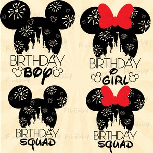 Verjaardag Squad Svg, Birthday Boy svg, Birthday Girl svg, Mickey hoofd Svg, Vinyl Cut File, Svg, Pdf, Jpg, Png, Ai Printable Design File
